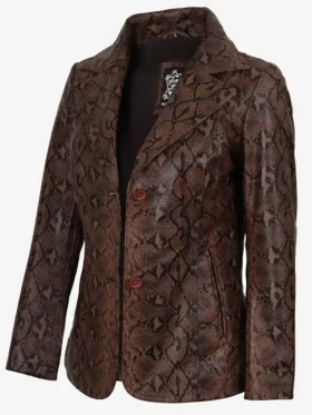 Women's Cognac Kathryn Snake Pattern Leather Blazer