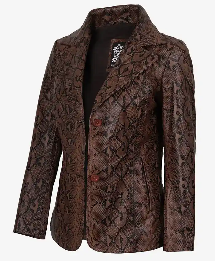 Women's Cognac Kathryn Snake Pattern Leather Blazer
