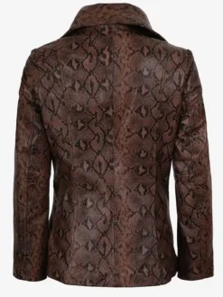 Women's Cognac Kathryn Snake Pattern Two-Button Leather Blazer For Sale