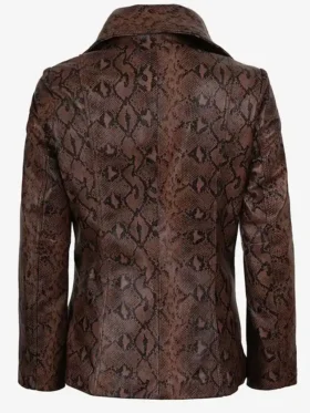 Women's Cognac Kathryn Snake Pattern Two-Button Leather Blazer For Sale