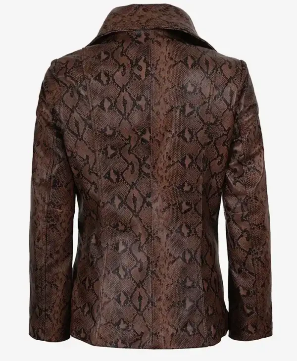 Women's Cognac Kathryn Snake Pattern Two-Button Leather Blazer For Sale