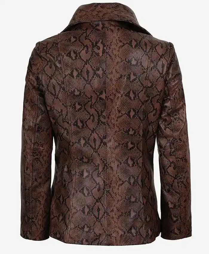 Women's Cognac Kathryn Snake Pattern Two-Button Leather Blazer For Sale