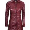 Womens Maroon Sheepskin Leather Coat