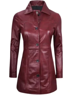 Womens Maroon Sheepskin Leather Coat