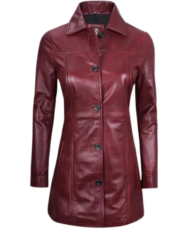 Womens Maroon Sheepskin Leather Coat