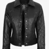 Womens Quilted Classic Collar Black Leather Jacket