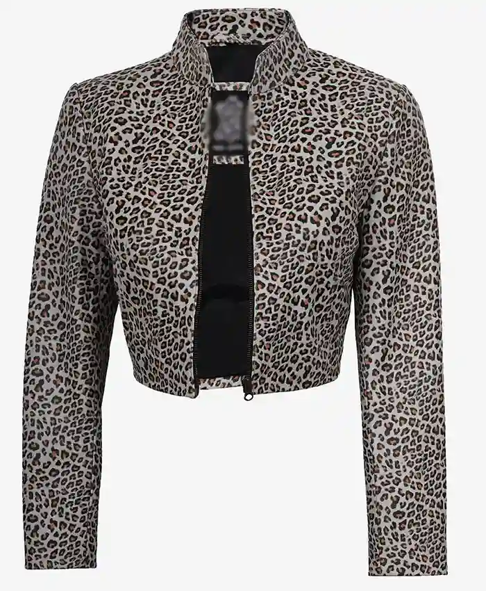 Women’s White Leopard Print Cropped Leather Jacket