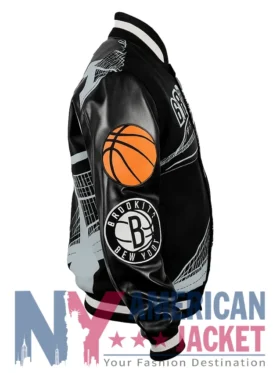 Amalia Brooklyn Nets Black Varsity Jacket