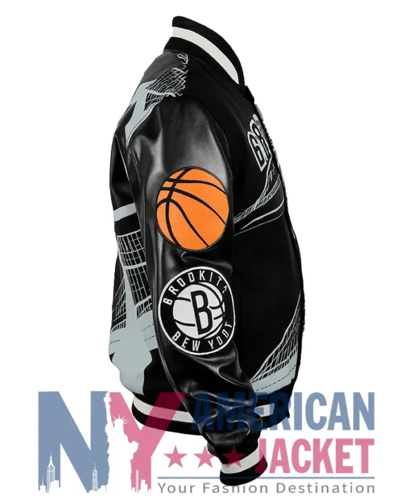 Amalia Brooklyn Nets Black Varsity Jacket