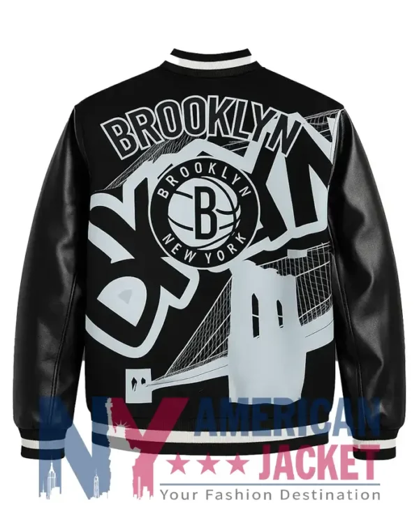 Amalia Brooklyn Nets Varsity Black Jacket
