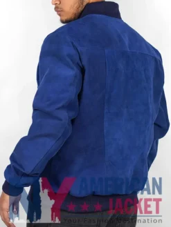 Blue Suede Bomber Jacket