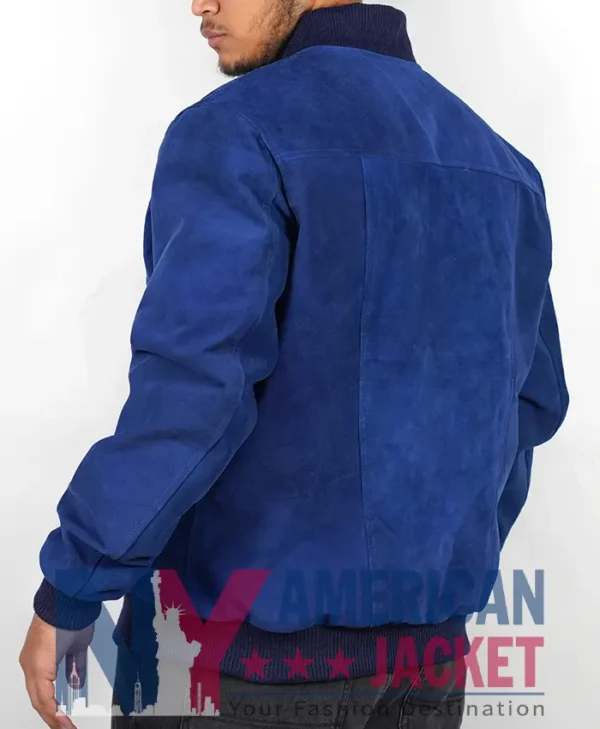 Blue Suede Bomber Jacket