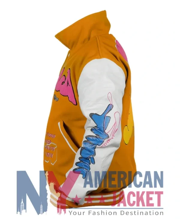 Boxy Fit Graffiti Letterman Multicolor Varsity Jacket