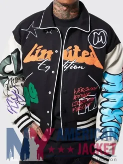 Boxy Fit Graffiti Letterman Varsity Jacket