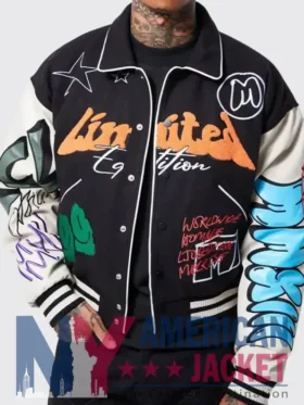 Boxy Fit Graffiti Letterman Varsity Jacket