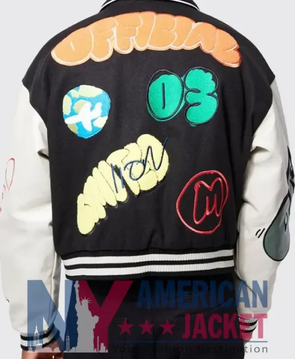 Boxy Fit Graffiti Varsity Letterman Jacket