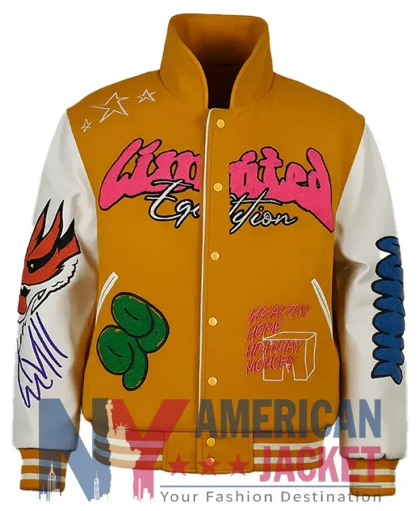 Boxy Fit Graffiti Varsity Letterman Multicolor Jacket