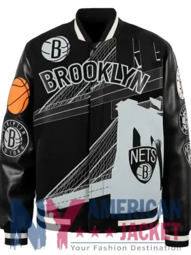 Brooklyn Nets Amalia Varsity Black Jacket