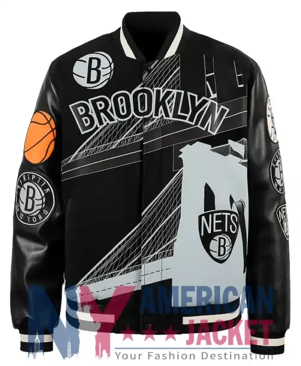Brooklyn Nets Amalia Varsity Black Jacket