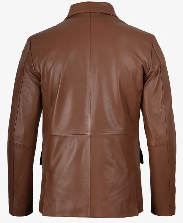 Buy Cognac Two Button Brown Leather Blazer For Him And Her