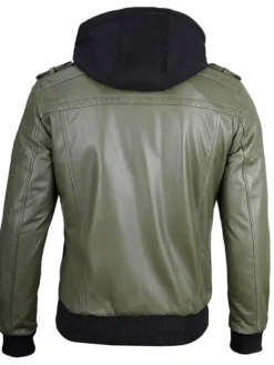 Buy Military Green Leather Jacket With Removable Hood For Him And Her
