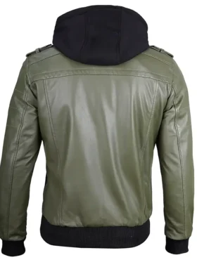 Buy Military Green Leather Jacket With Removable Hood For Him And Her