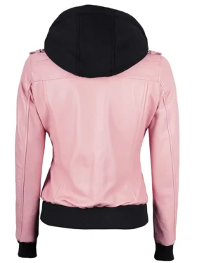 Buy Pink Bomber Leather Jacket With Removable Hood For Him And Her
