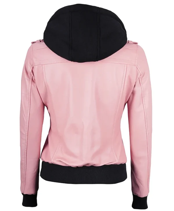 Buy Pink Bomber Leather Jacket With Removable Hood For Him And Her