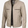 Cafe Racer Beige Real Leather Jacket