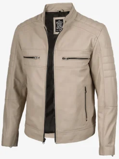 Cafe Racer Beige Real Leather Jacket