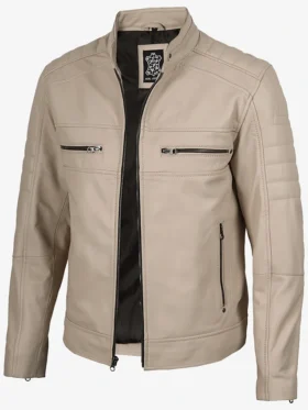 Cafe Racer Beige Real Leather Jacket