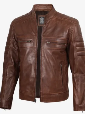 Cafe Racer Cognac Austin Brown Leather Jacket