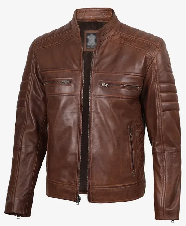 Cafe Racer Cognac Austin Brown Leather Jacket