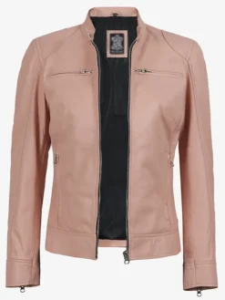 Cafe Racer Light Pink Biker Style Leather Jacket