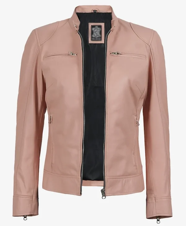 Cafe Racer Light Pink Biker Style Leather Jacket