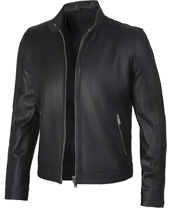 Cafe Racer Premium Black Leather Jacket