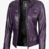 Cafe Racer Purple Quilted Leather Jacket
