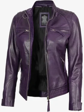 Cafe Racer Purple Quilted Leather Jacket