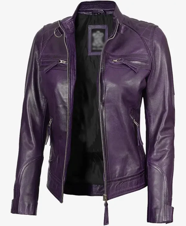 Cafe Racer Purple Quilted Leather Jacket