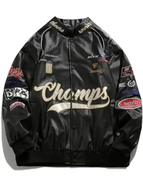 Champs Racing Motorcycle Oversized Leather Bomber Jacket For Sale