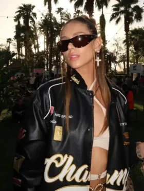 Champs Racing Style Black Leather Jacket