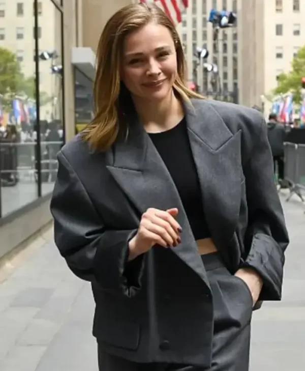 Chloe Grace Moretz NBC Studio NYC 2025 Oversized Grey Blazer