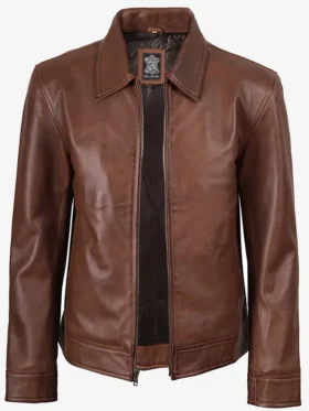 Classic Harrington Cognac Brown Real Leather Jacket