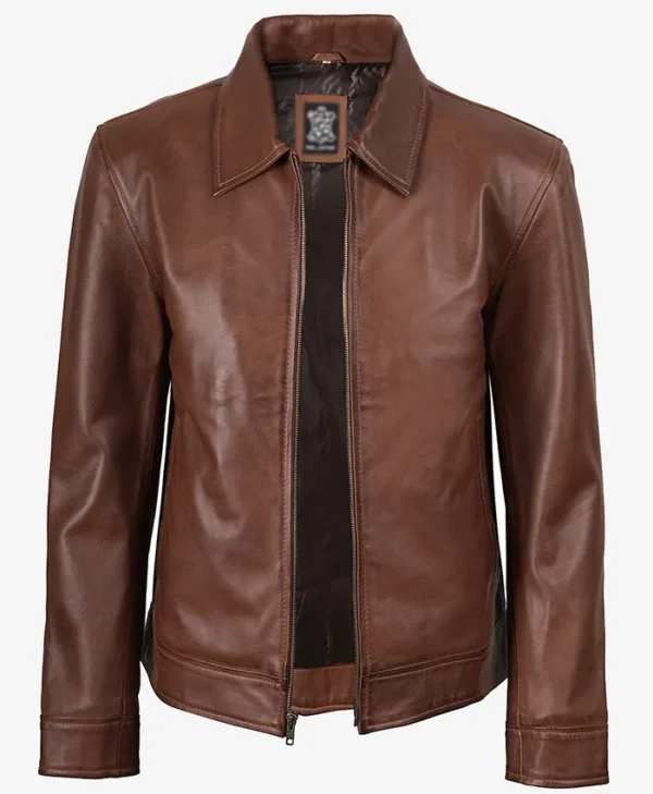 Classic Harrington Cognac Brown Real Leather Jacket