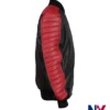 Close-up of Movie The Fall Guy 2024 Ryan Gosling Miami Vice Stunt Team Black And Red Leather Bomber Jacket