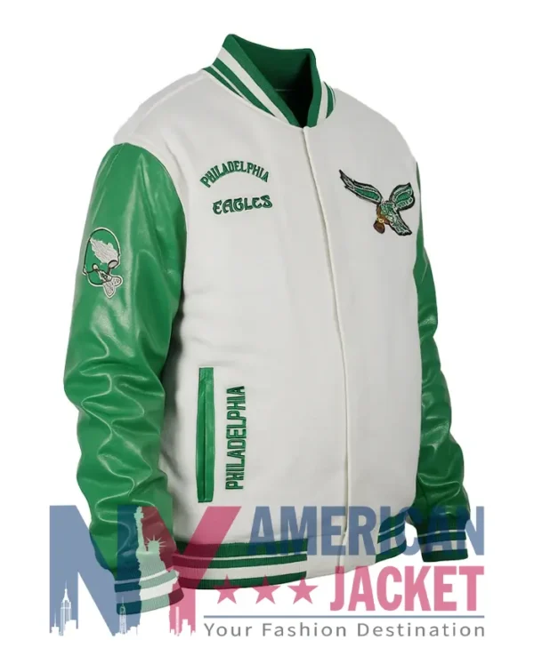 Cream Philadelphia Eagles Retro Varsity Jacket