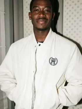 Damson Idris F1 2025 White Bomber Jacket