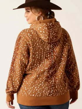 Deer Print Brown Hoodie For Men And Women 