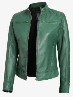 Dodge Cafe Racer Green Leather Jacket