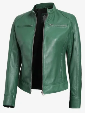 Dodge Cafe Racer Green Leather Jacket